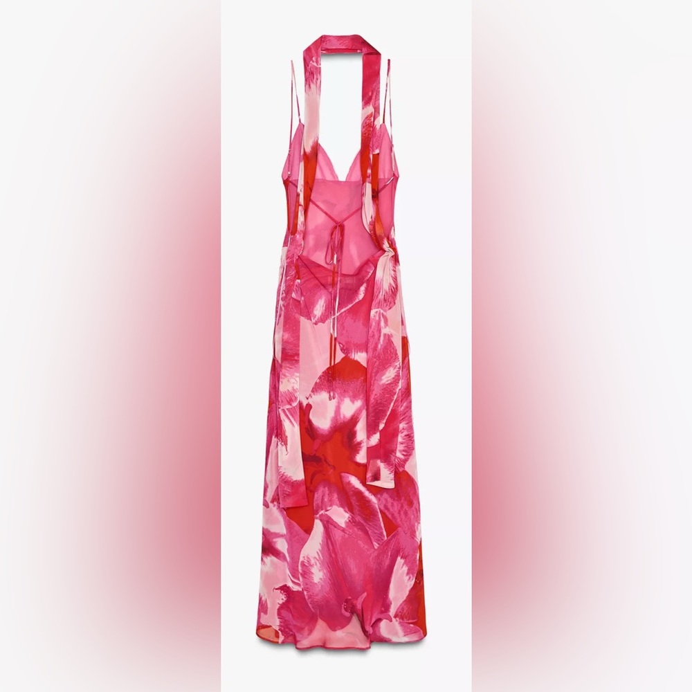 Zara FOULARD PRINT LONG DRESS - Picture 7 of 7